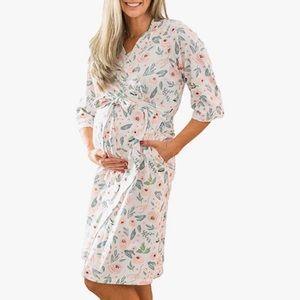 Maternity robe, floral print with pockets